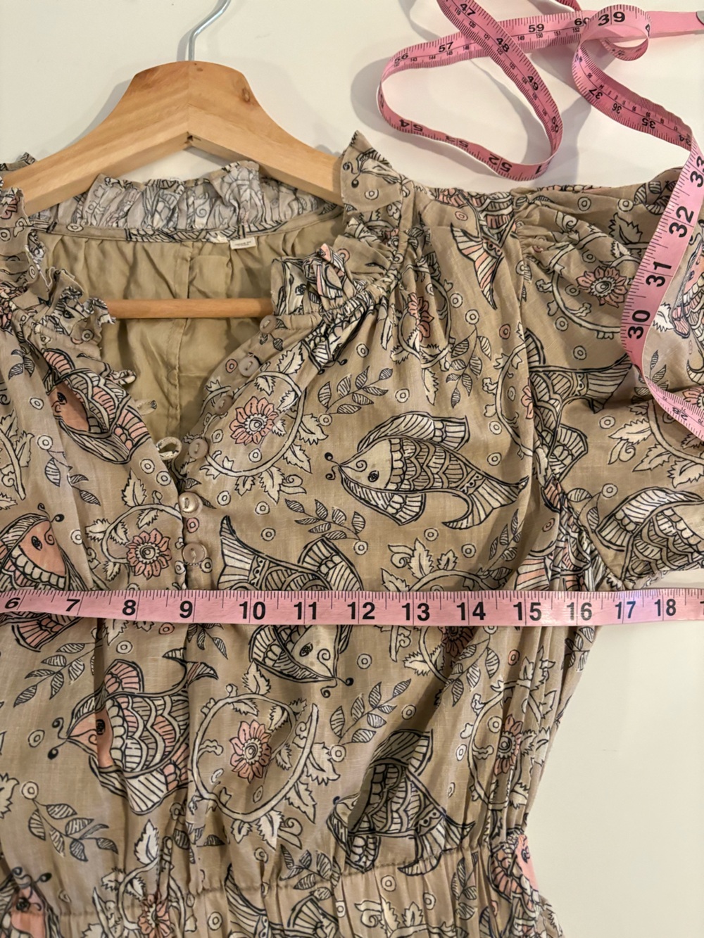Anthropologie || Let Me Be Celeste Mini Dress Block Print Fish Cream XS - Picture 8 of 11